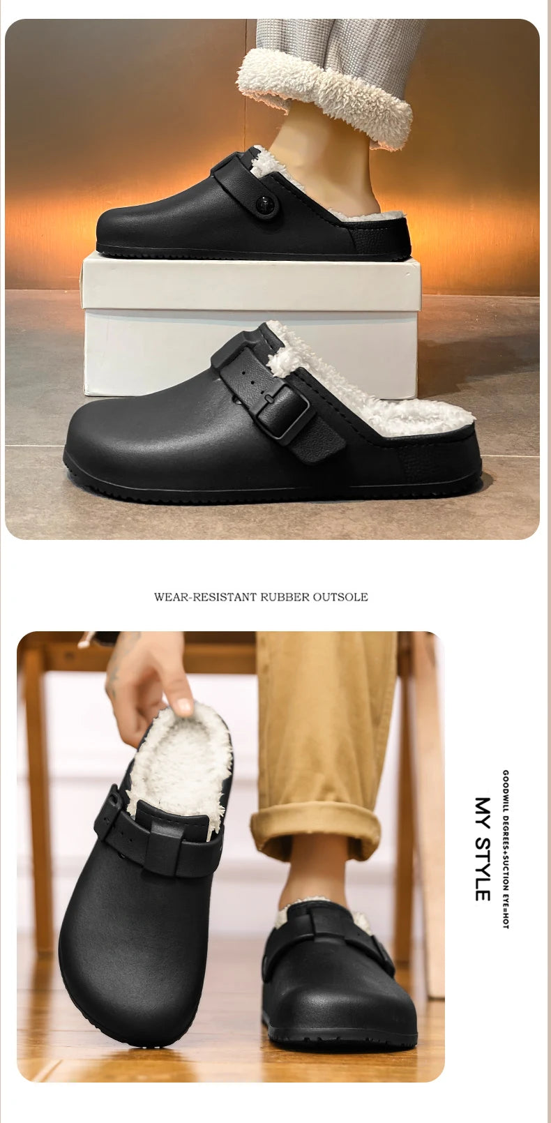 Winter Men Slippers Keep Warm Men Cotton Shoes with Fur Couple Home Slides Waterproof Flat Casual Shoes Indoor Outdoor Slippers