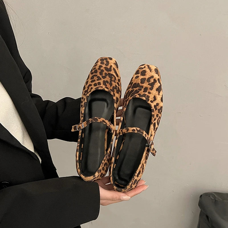 Leopard Print Women Loafers Flats Fashion Shallow Shoes 2026 Spring Ladies Elegant Soft Sole Mary Jane Shoes