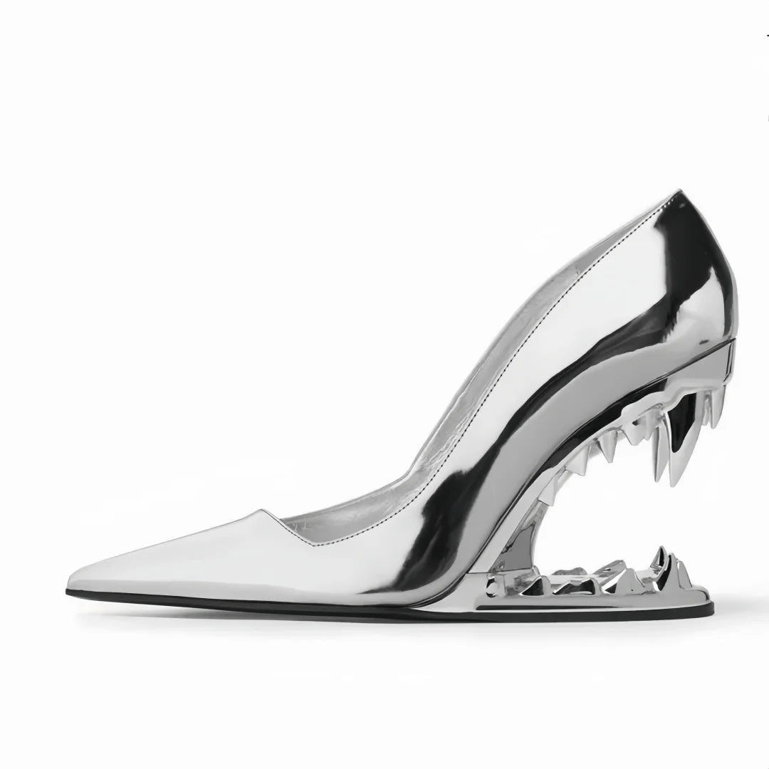 Spring Fashion Show, Teeth Shaped Heels, High Heels with Exposed Toes, Sloping Heels, Round Toe Fashion Women's Shoes