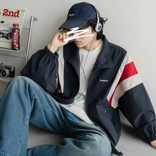 Hot Japanese Style Color Block Blazer Jacket Unisex Track Jackets Coat Men Women Long Sleeve Sports Tops Activewear Clothing