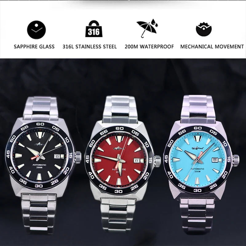 Heimdallr Monster Diver Watches NH35 Automatic Mechanical Frost Blue Dial Sapphire Crystal 200m Waterproof Luminous Men Watches