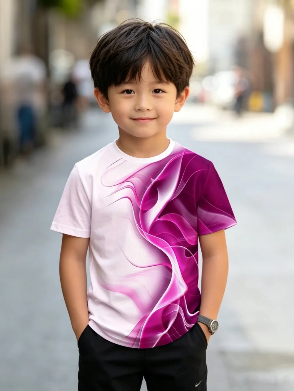 Kids T-Shirt Fashion 3D Line Graphic T-Shirts Casual Short Sleeves Round Neck Top Tees Daily Casual Sportswear