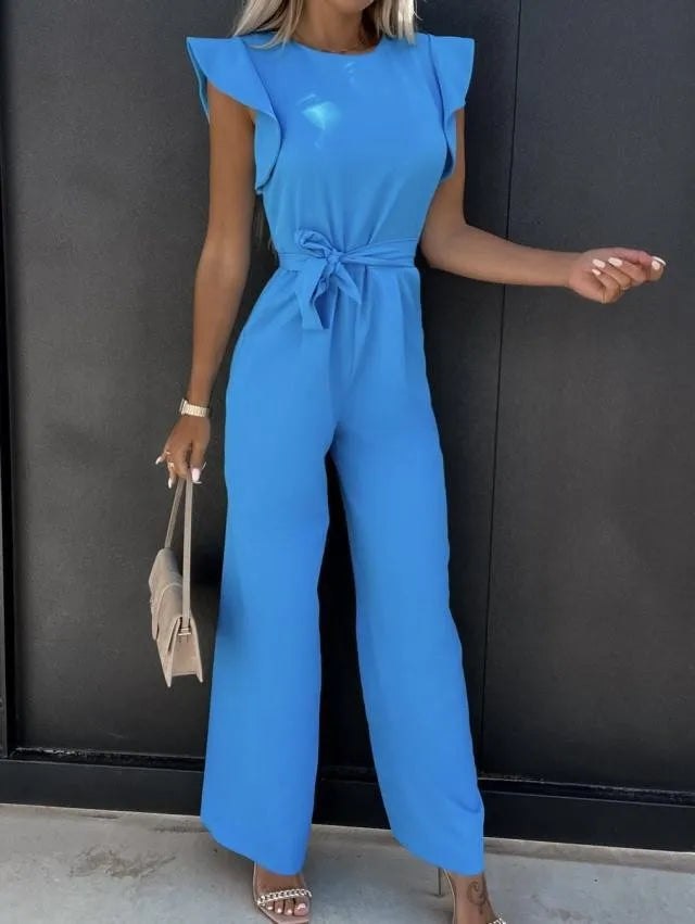 New Elegant Outfits Women Long Romper Wide Leg Trousers Party Festive Lace Sleeves Trouser Suit Playsuit Full Jumpsuit Woman