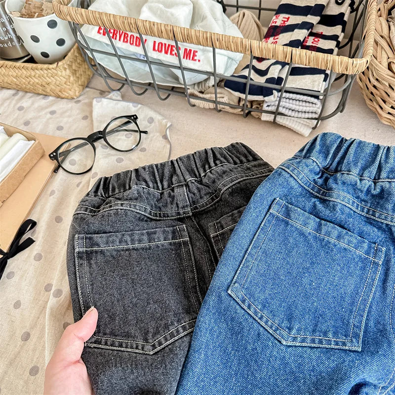 2023 Autumn Spring Baby Girls Boys Denim Pants Loose Fashion Korean Style Kids Casual Jeans Toddler Trouser Children's Clothes