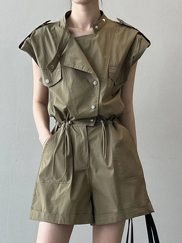 Fashionable Thin Short Pants Jumpsuit Set High Waist Commute Style Tassel Detail Straight Leg Jumpsuit for Summer