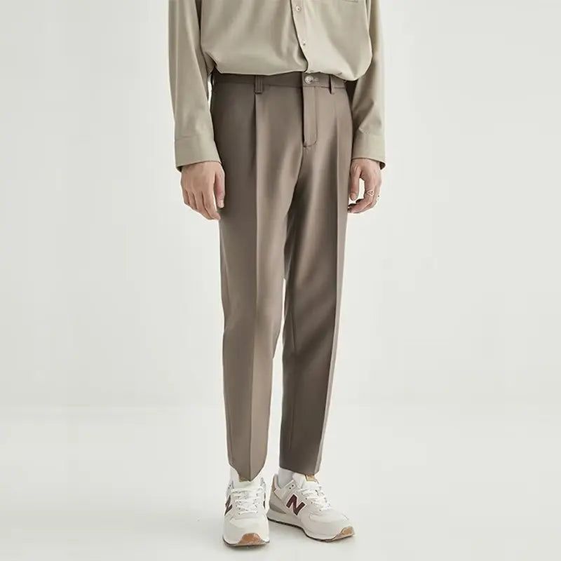 Spring and Summer Draped Trousers for Men's Cropped Trousers Straight Loose Men's Light Business Draped Casual Pants