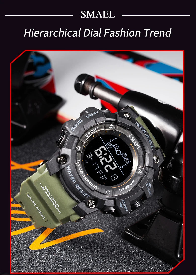 SMAEL Digital Watch LED Alarm Clock Military Watches Big Dial Digital Wristwatches 8082 Sport Watches for Men