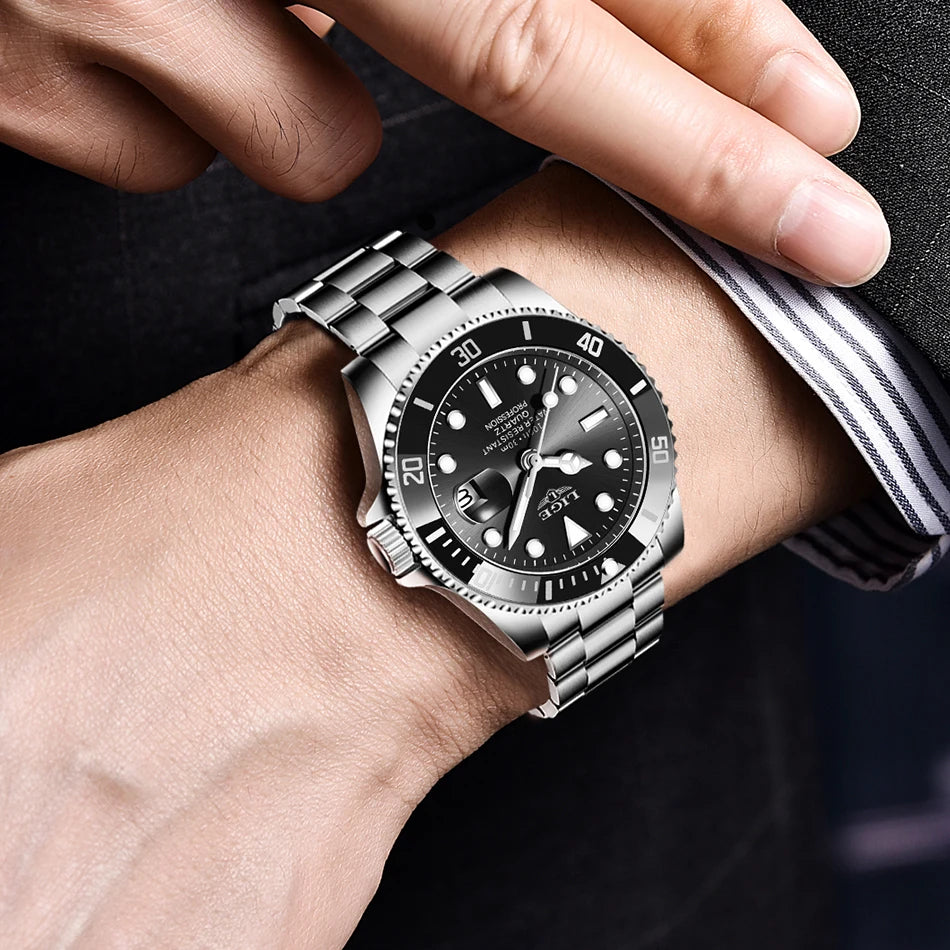 LIGE Top Original Men Quartz Watches Blue Waterproof Watch for Men Stainless Steel Quartz Men Luxury Watch Luminous Wristwatch