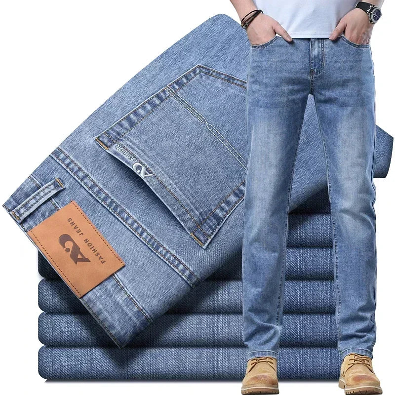 2026 Thin or Thick Material Slim Fit Men's Luxury Classic Style Men Jeans Business Stretch Denim Male Trousers Clothing