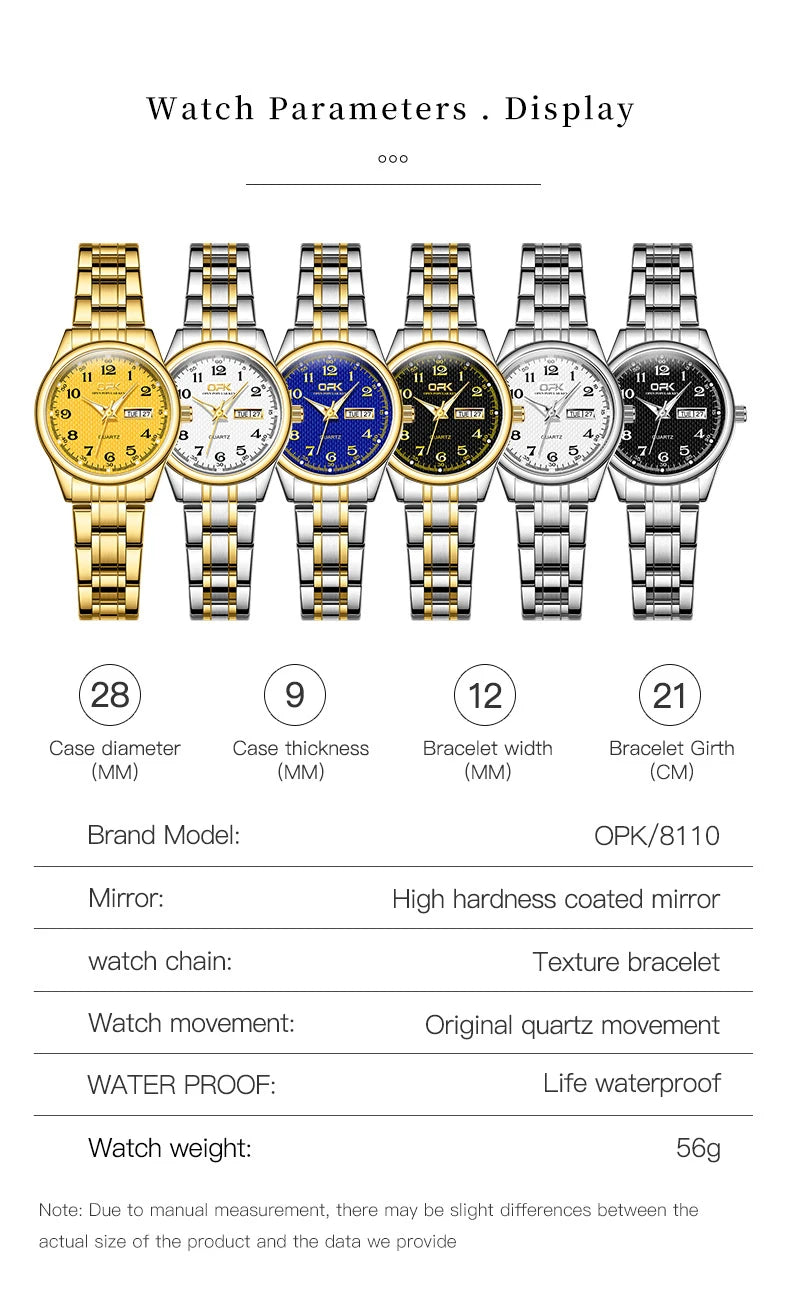 OPK 8110 Classic Quartz Watch Waterproof Watch for Women Stainless steel Luxury Brand Ladies' Watch Reloj Mujer