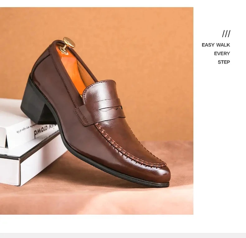 Men Retro Dress Shoes Black Brown Medium High Heels European and American Business Banquet Cuban Leather Shoes Size 38-45