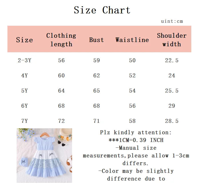 Fashion kids girl Summer Dress Set +Bag Blue White Floral Layered Ruffle Sleeveless Sundress for 2-7Y Casual Children Clothes