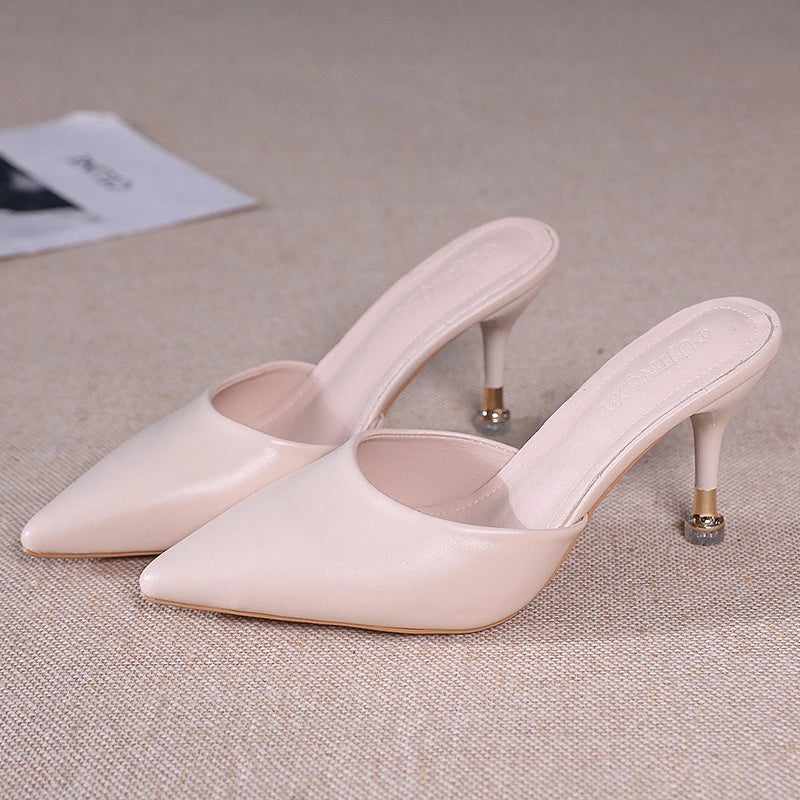 High Heel Summer Modern Slippers Outside Sexy Ladies Shoes 2024 High Quality Solid Shallow Women's Slippers