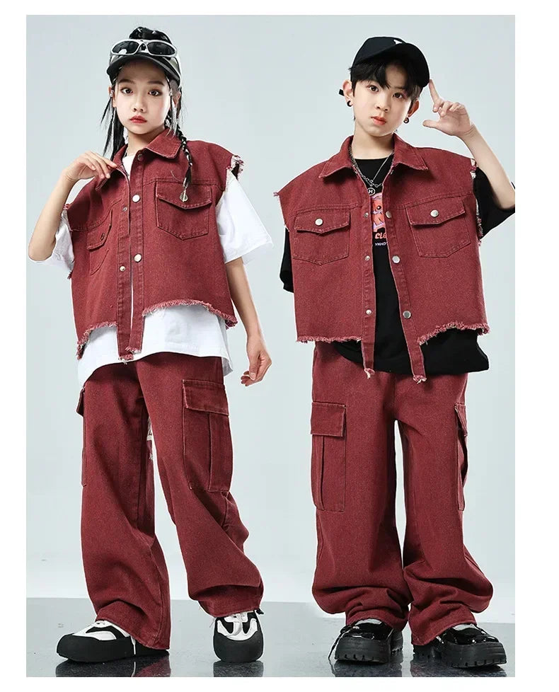 Children Hip Hop Jazz Fashion Show BoyGirl Loose Vest Baggy Pan t T-shirt Suits Sets Dance Performance Clothes Kids Tracksuits