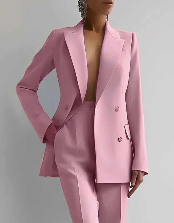 Spring Casual Long Sleeve Two Piece Blazer Pants Suit For Women Office Wear