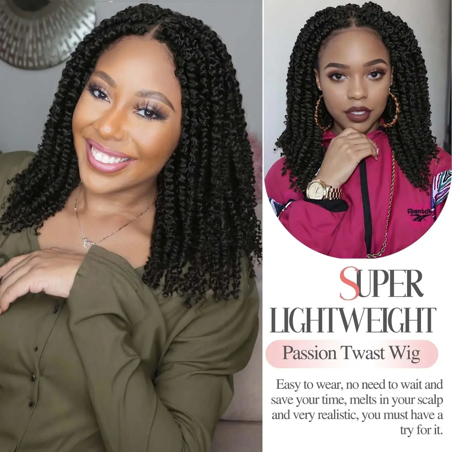 Synthetic Full Lace Front Braid Wig 14inch Curly Faux Locs Black Color Large Parting Space Twist Dreadlock Wigs for Black Women