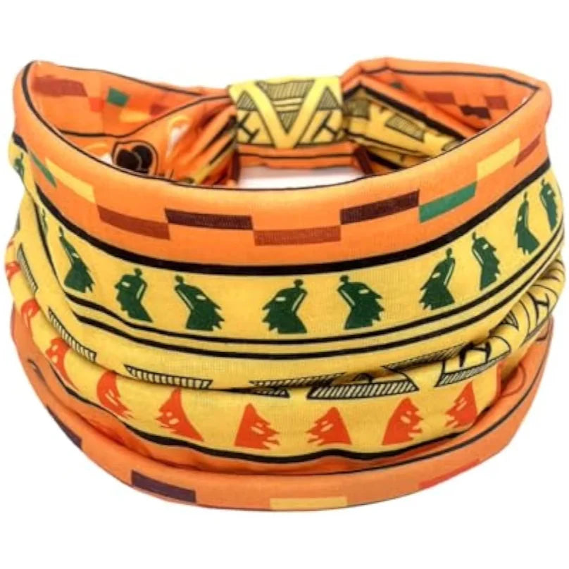 African Headbands Bohemian Headscarves Retro Printed Stretch Headscarf Sports Yoga Headbands with Wide Brim