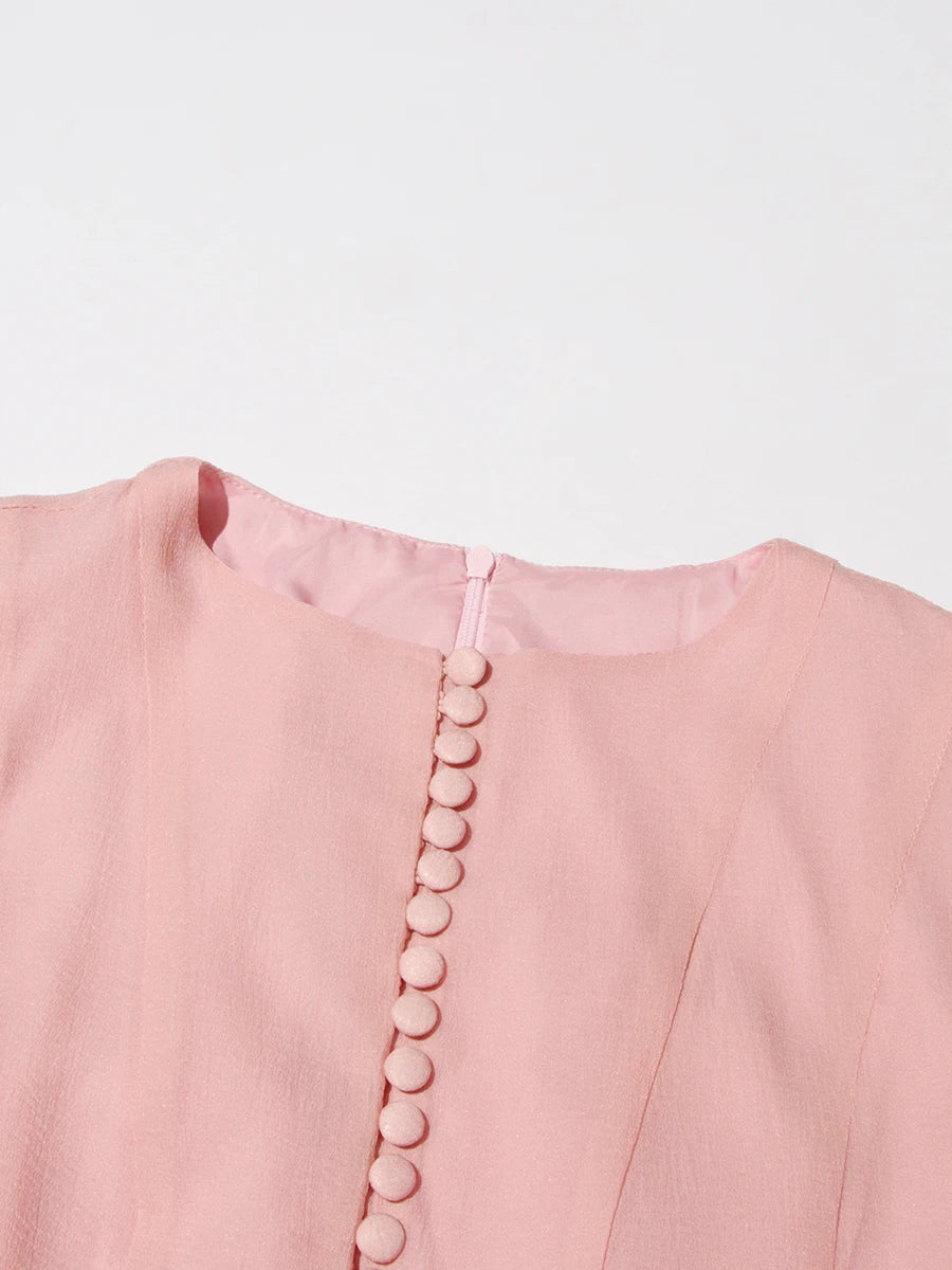 TWOTWINSTYLE Solid Long Dresses For Women Round Neck Flare Sleeve High Waist Slim A Line Spliced Ruffles Dress Female Fashion