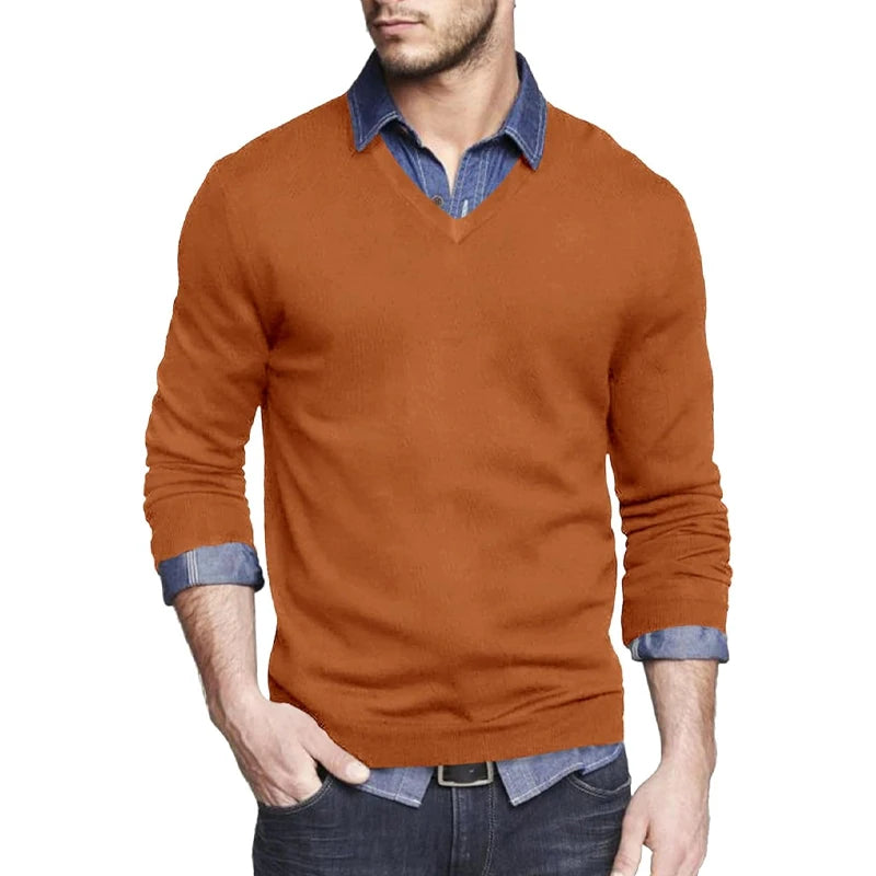 Men's Long Sleeve V Neck Pullover Sweater Slim Fit Knit Sweaters Lightweight Dress Casual Sweater Business Solid Color Outwear