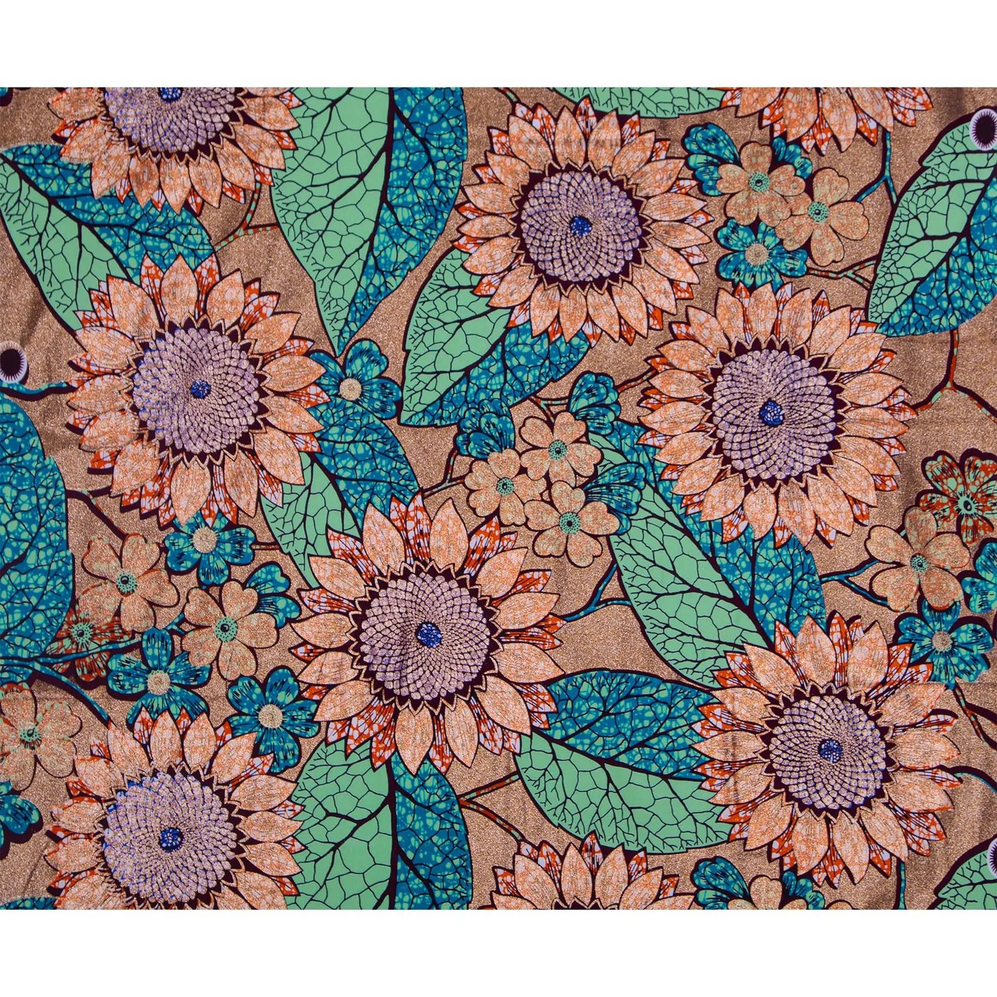 African Wax Print Fabric – 100% Cotton Ankara with Gold Foil Shimmer, 6 Yards/Roll, for Dresses, Headwraps & Fashion Garments