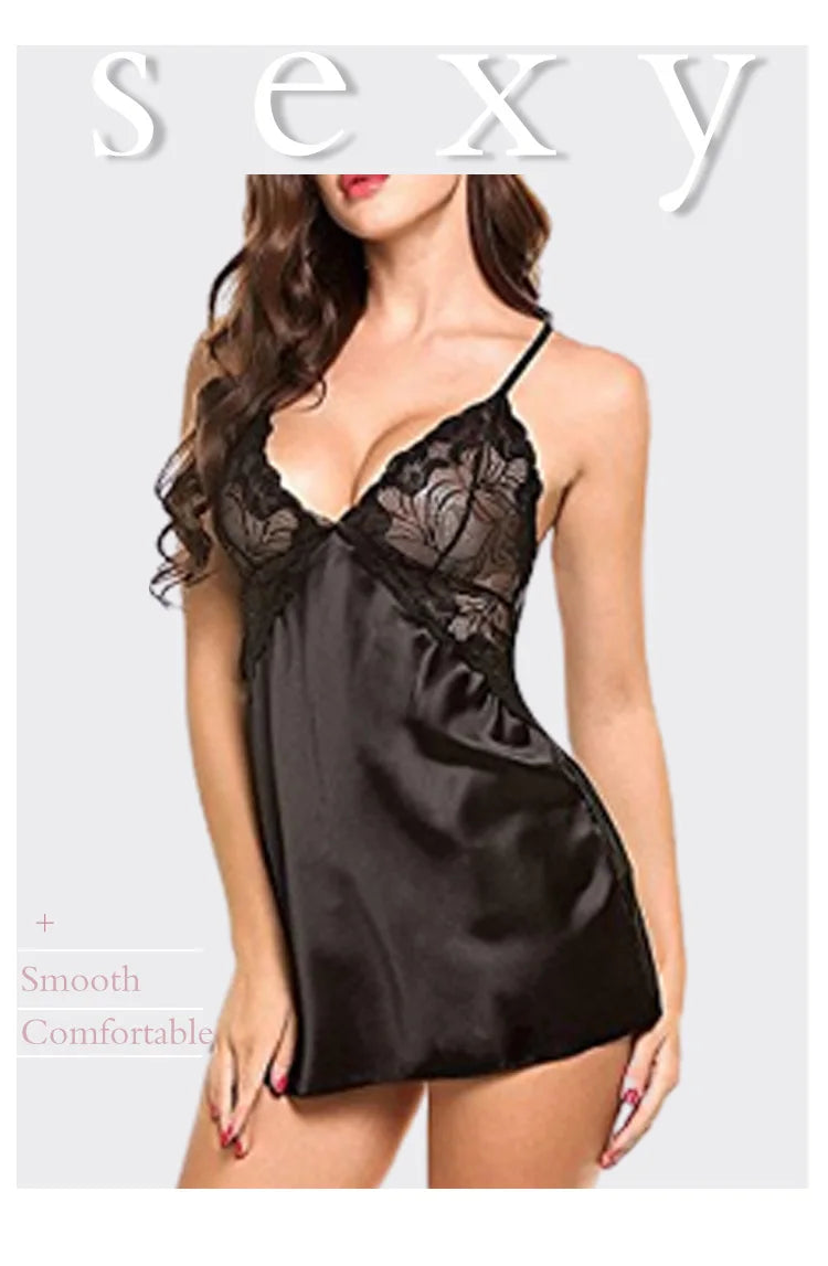 Women Sexy Silk Satin Night Dress Sleeveless Nighties V Neck Comfortable Silk Lingerie Female Lace Pajamas Sleepwear Nightwear