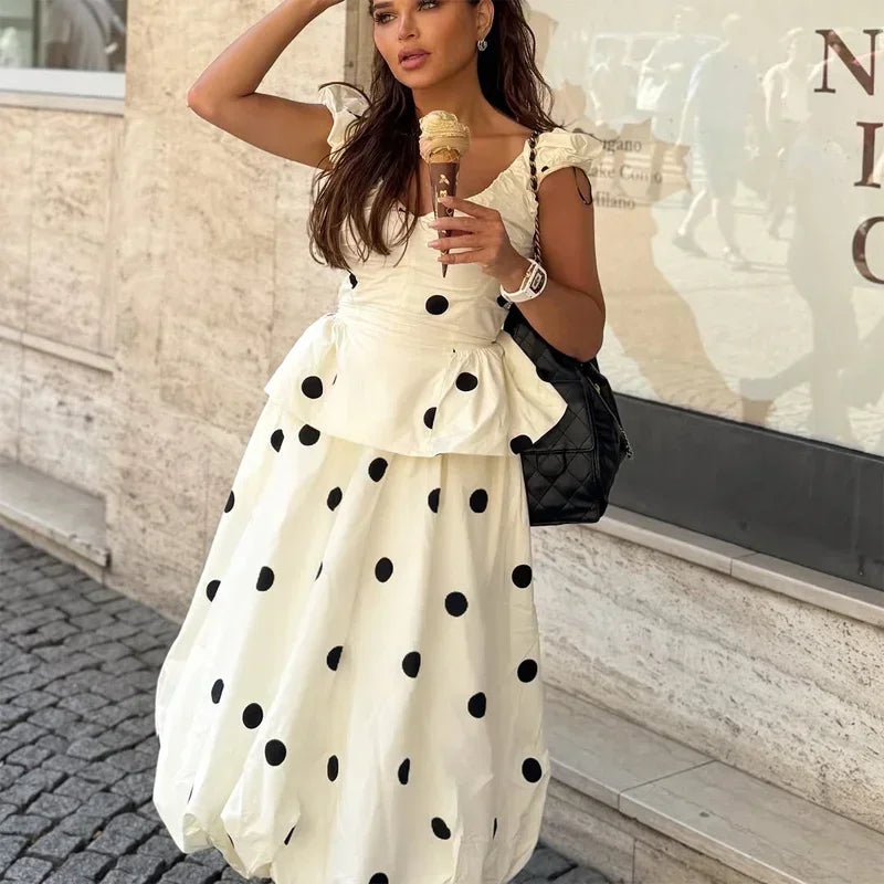 Vintage Polka Dot Backless Tank Tops Sexy Summer Street Chic Slim Deep V Neck Vest Casual Ruffles Sleeveless Tops Woman 2026 BAZAARHUBO