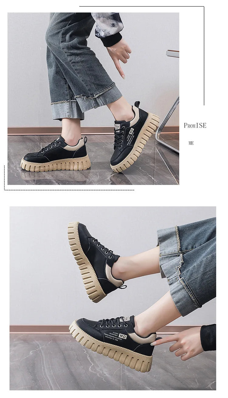 2026 New Style Women's Spring Casual Shoes Campus Style Student Designer Platform Shoes Fashion Women Versatile Leather Sneakers