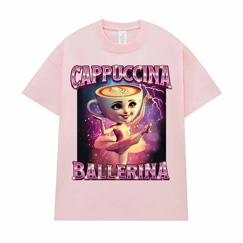 Cappuccina Ballerina Funnu Italian Brainrot Meme T Shirt Men Women Clothing Fashion T Shirts Casual High Quality Cotton T-shirt