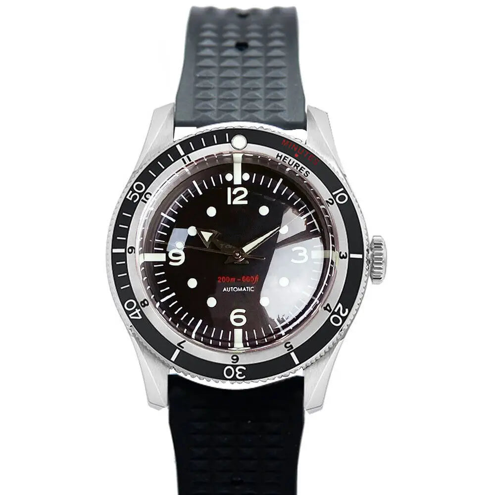 Tandorio Diver 40mm Black Dial Watch Men NH35 PT5000 Watch Automatic Bow Glass Watches for mens