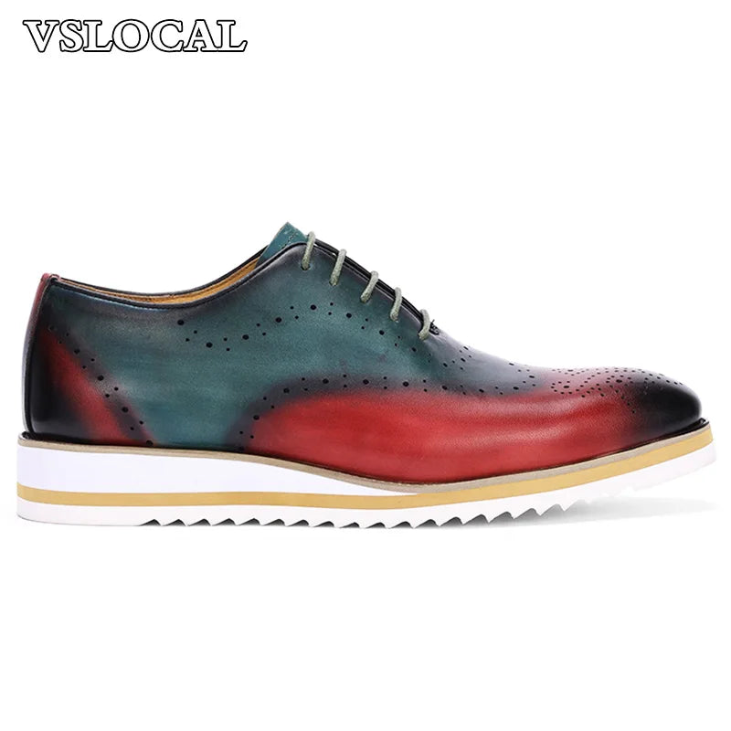 Luxury Men Light Shoes Green Mix Red Lace up Casual Mens Dress Shoes Comfortable Sports Walking Daily Leather Shoes Men