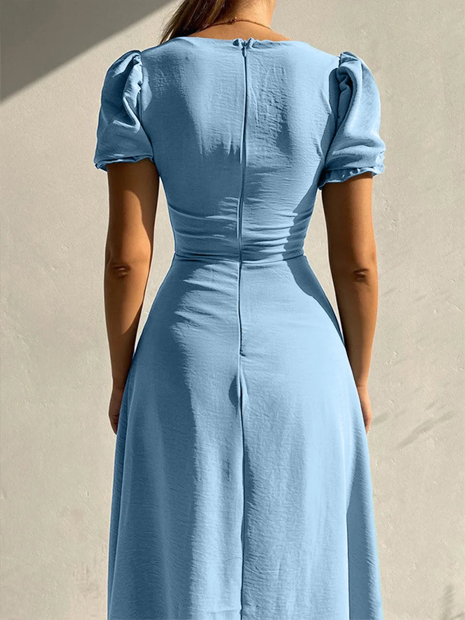 2024 Summer Fashion Summer Skirt Holiday Style Sexy Women's Dress V-neck Single Breasted Shrugged Mid Length Dress