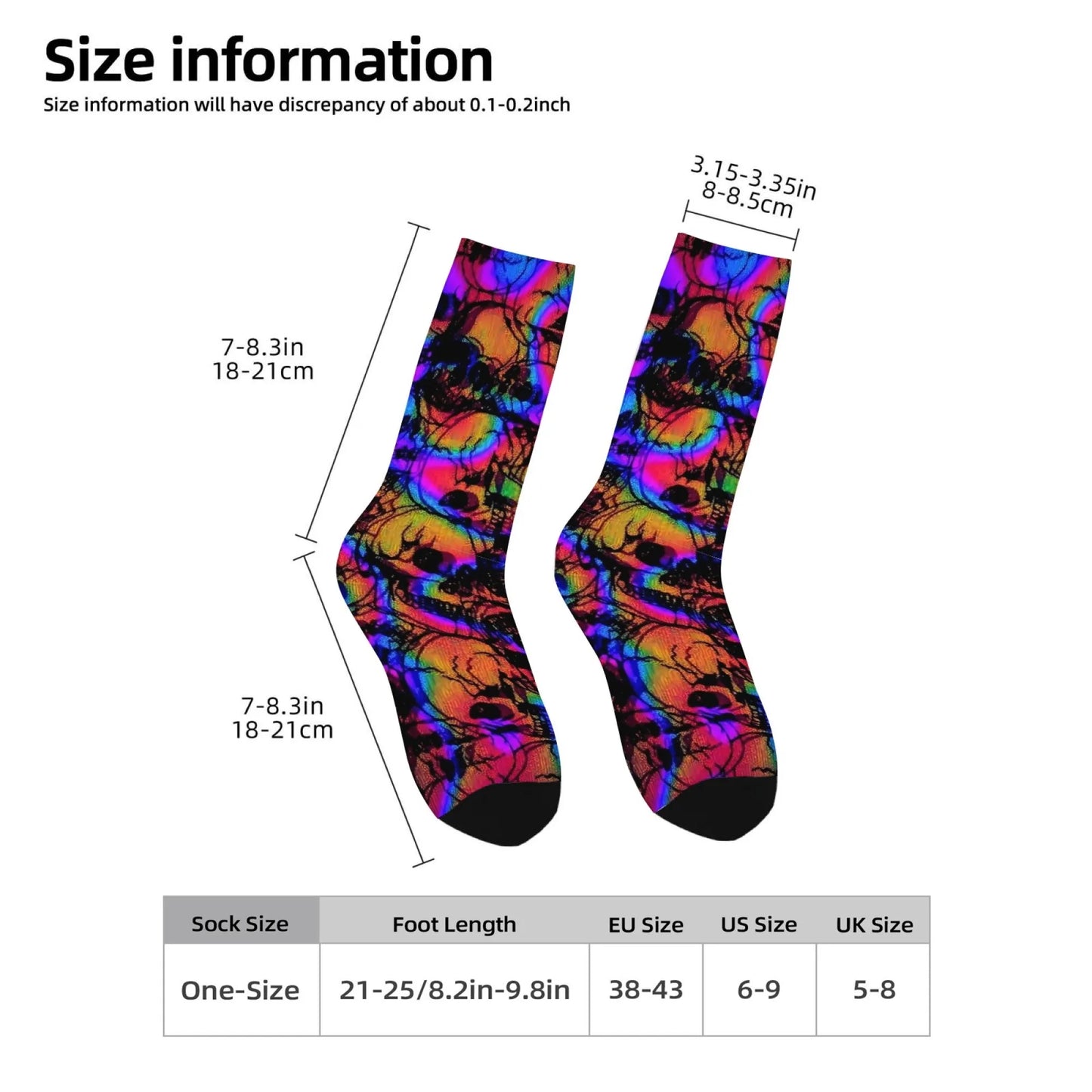 Harajuku retro psychedelic colorful dark skull print men's socks novel street trend cyberpunk style casual socks party gift