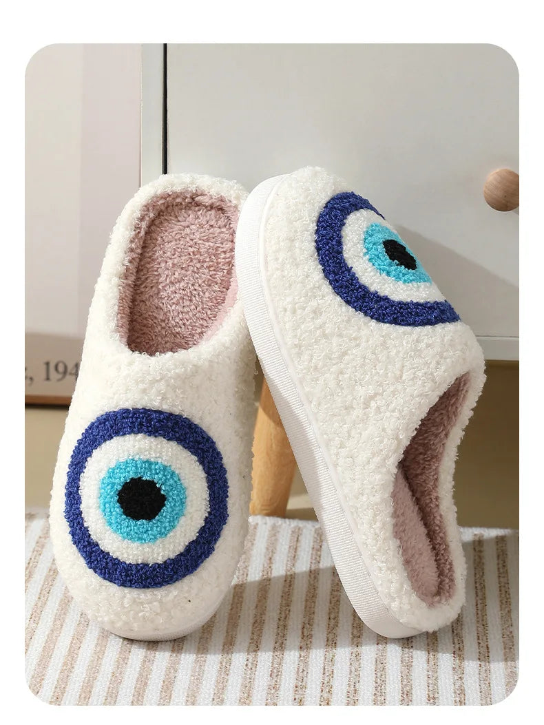 House Fuzzy Slipper Men Male Ghost Face Blue Evil Eye Home Shoes Plush Winter Warm Indoor Floor Non Slip Women Female Halloween