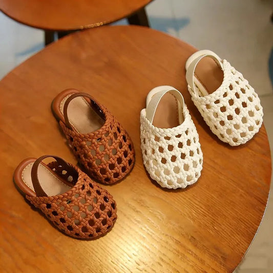 Kids Casual Sandals Weave Trendy Girls Casual Shoes Soild Color Versatile 2026 Brand New Children Fashion Walking Shoes Soft