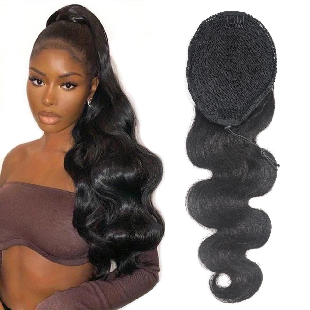 Body Wave Drawstring Ponytail Human Hair Extensions Brazilian Remy Hair Clip Ins For Women Aliballad Ponytail 150g 2 Combs