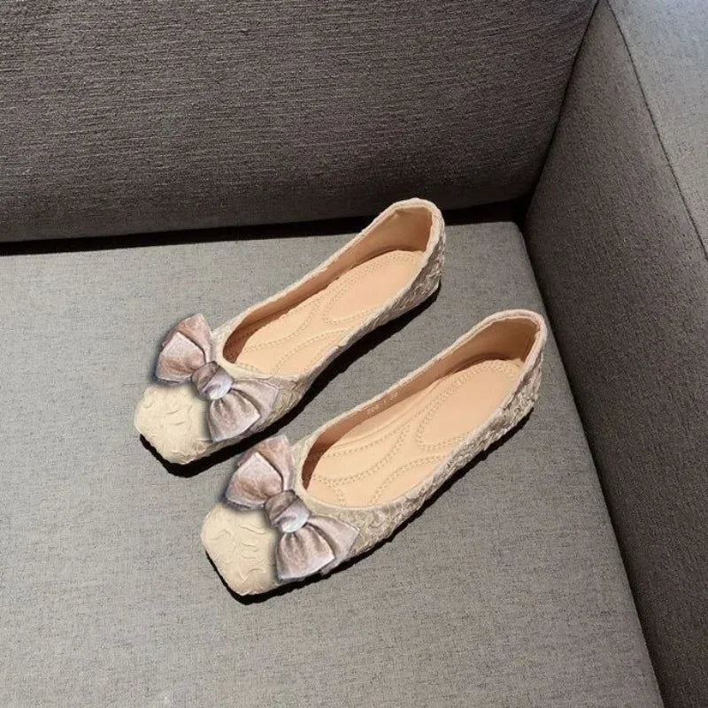 Anti-slip With Heel Shoes for Women Elegant Party Slip-on Satin Discount Stylish Genuine Mark Spring Non 2025 Trend Woman Flats