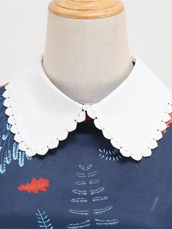 Women Vintage Dress Floral Print Peter pan Collar Elegant Party Dress Puff Short Sleeve Pin Up 50s Party Sundress 3XL