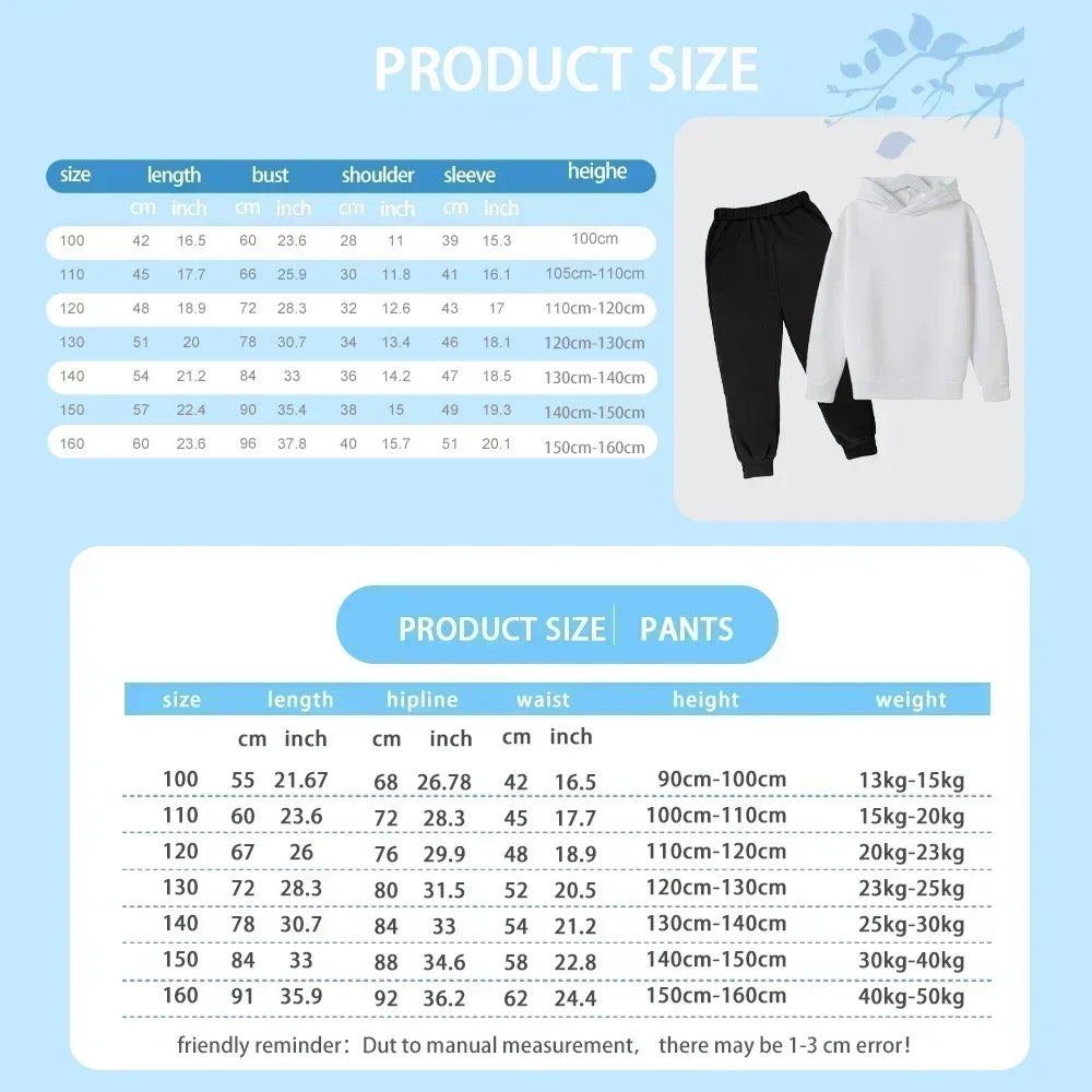 Kids Spring Autumn Casual Fashion Pullover Hoodie+Pants 2pcs Tracksuits 2-13 Years Boys Girls Streetwear Children Clothes Sets