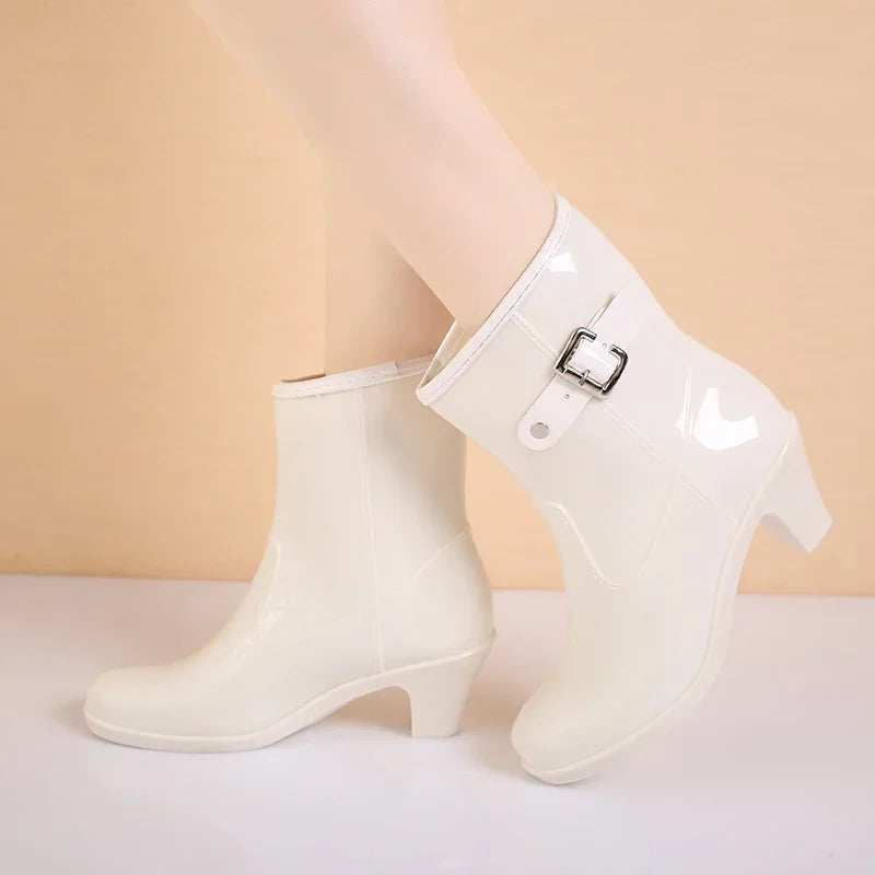 High-heeled Women Rain Boots  Wellies Women Female Rainboots Women with Warm Liner