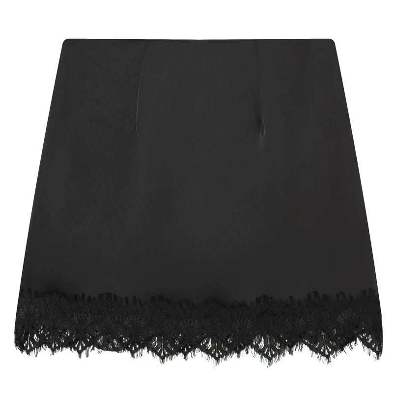 Women's Skirt With Lace Black High-Waisted Skirt Pants Summer Side Zipper Slim-Fitted Mini Skirt Women's Fashion Party Skirt