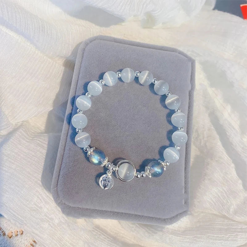 Original Opal Sea Blue Treasure Moonlight Crystal Bracelet Light Luxury Elastic Bracelet For Girls Women Jewelry Accessories