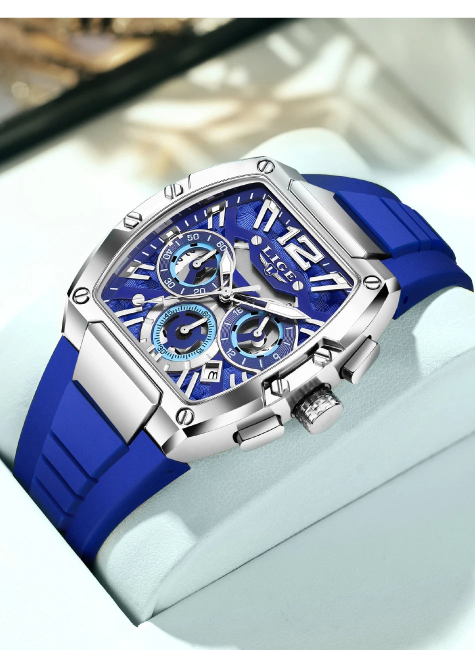 LIGE Fashion Simple Man Watch Casual Sports Military Waterproof Silicone Strap Luminous Quartz Watches for Men Chronograph Gifts