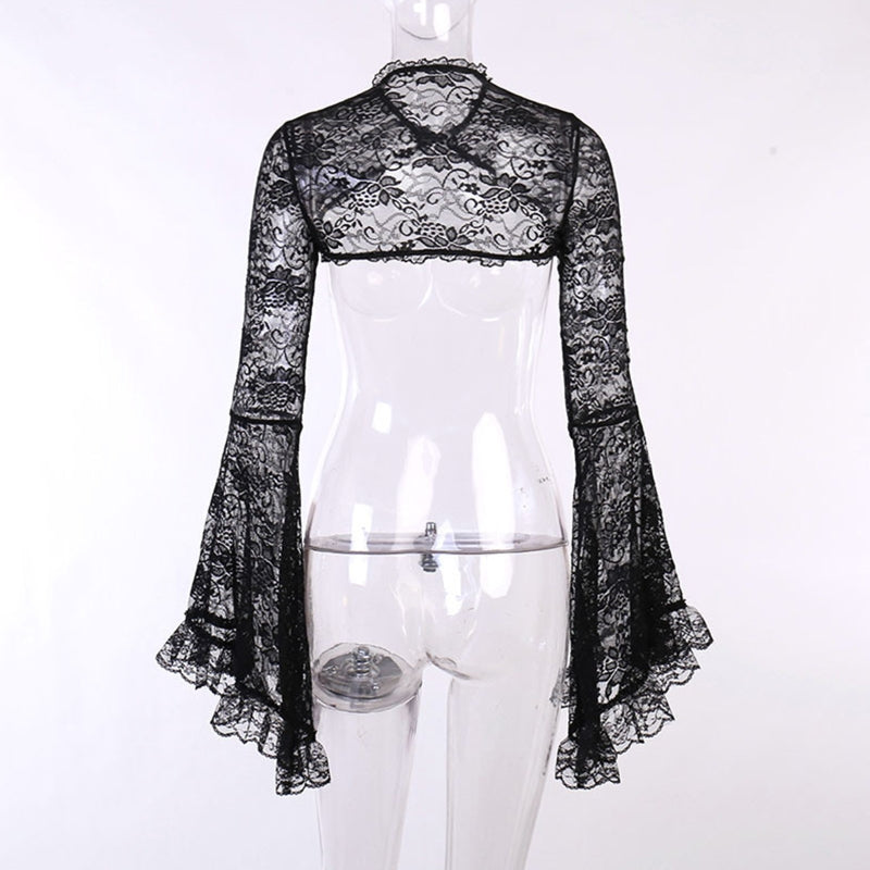 Women's Hollow out Crop Tops Gothic Lace Smock Tops False Collar Ladies Sleeves Cover Ups for Dating Party