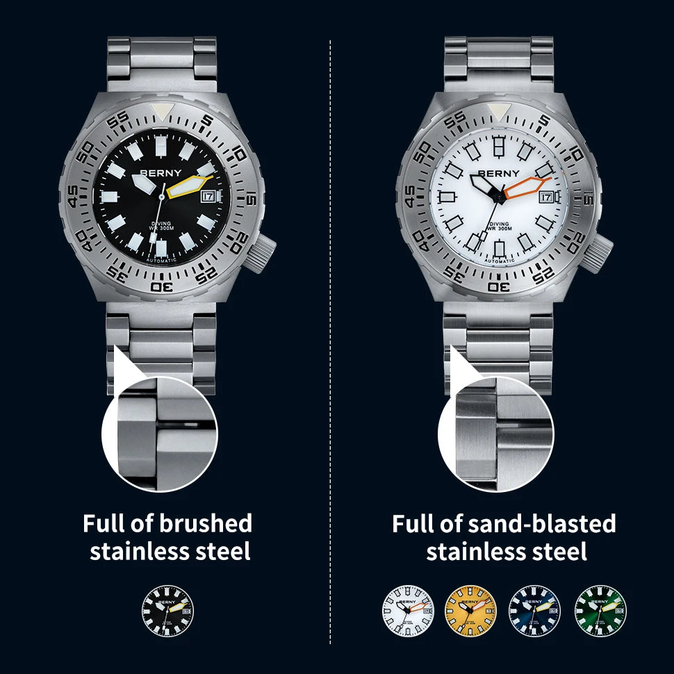 BERNY Automatic 30ATM Diver Men Watch Mechanical Wristwatches Waterproof Male Top Super Luminous Sapphire Sport Diving Watches