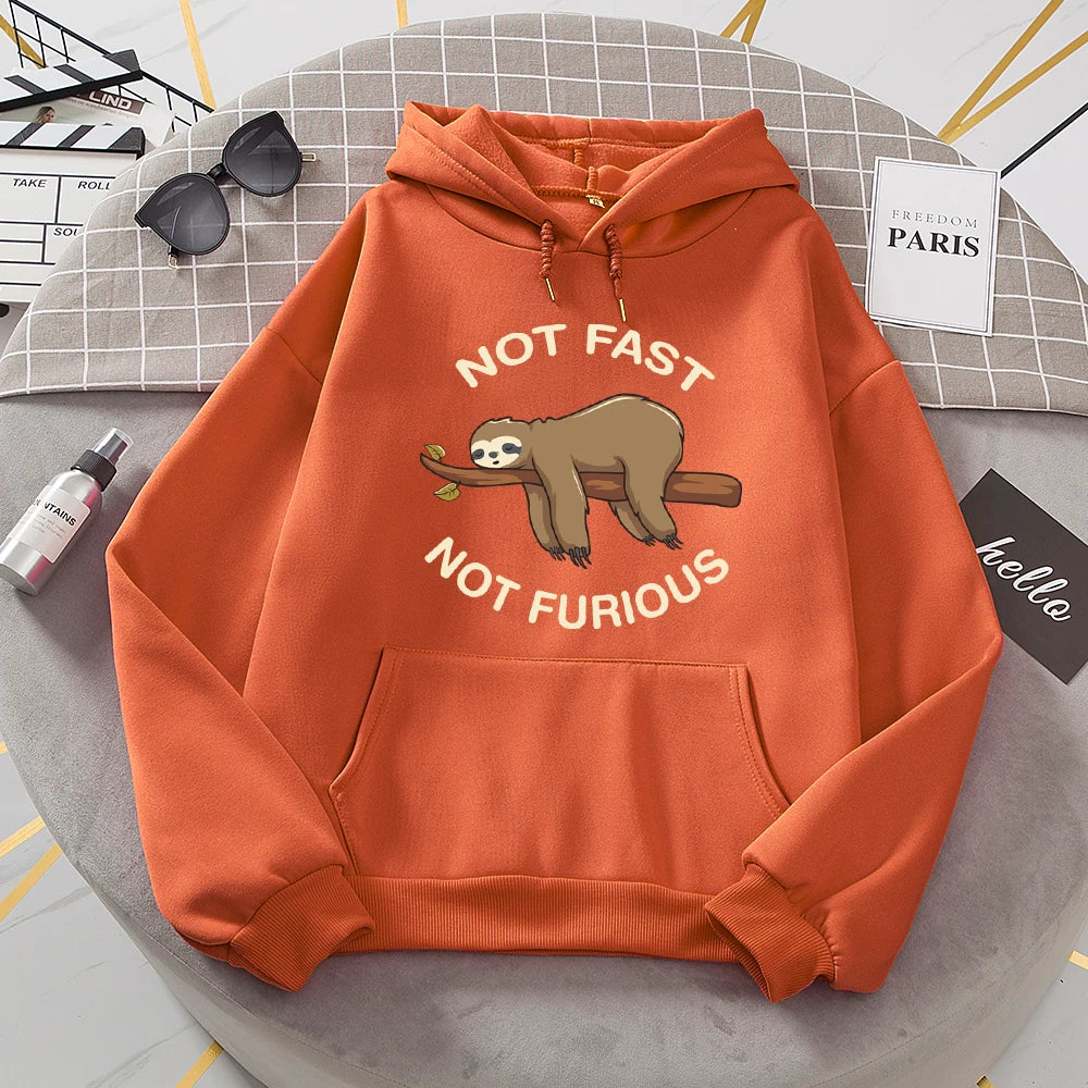 Not Fast Not Furious Sloth Sleeps Hanging From Branches Hoodies Women Novelty Fashion Hoody Loose Basic Hoodie Casual Warm Tops
