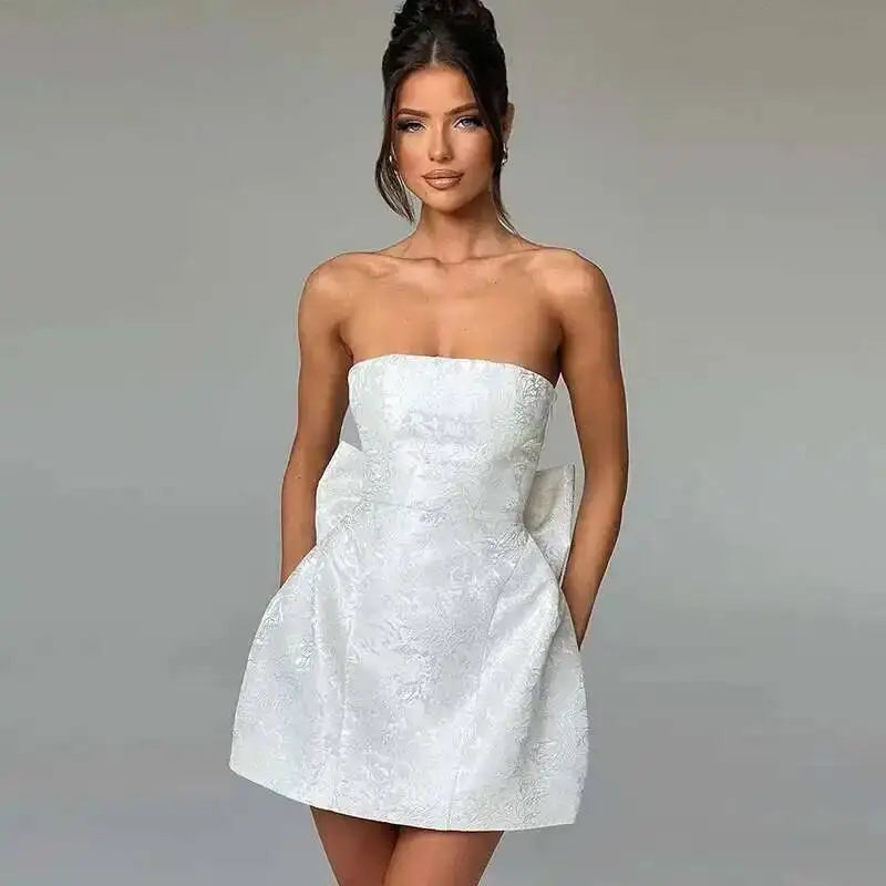 Giyu Club Evening Party Dresses Women 2025 Summer Sexy Bow Halter Long Dress Elegant Jacquard Lace Up Backless Birthday Robe