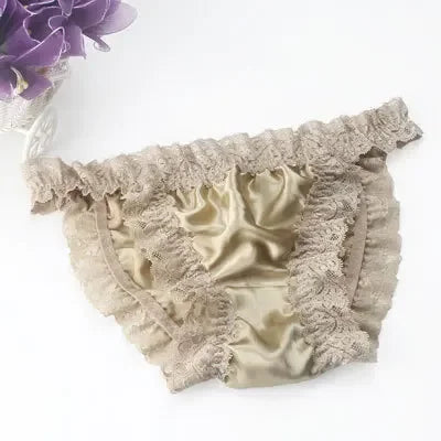 2pcs/lot Lace bikini 100% silk panties sexy breathable mulberry silk lady briefs comfortable low waist