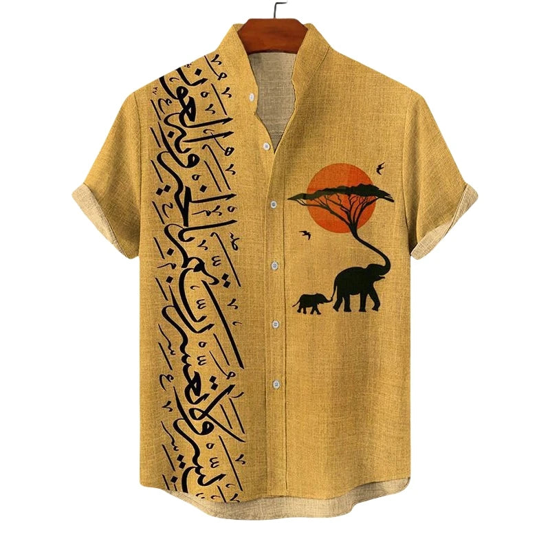 African Style Men's Retro Ethnic Tribal Short Sleeve Shirt Tops Fashion Casual Stripes Pattern Vacation Streetwear Men's Shirt