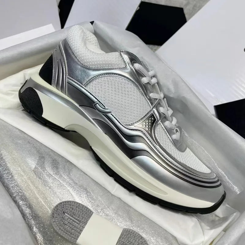 High quality unisex flat sports shoes, women's casual shoes, lace up styles, running shoes, luxurious patchwork casual shoes