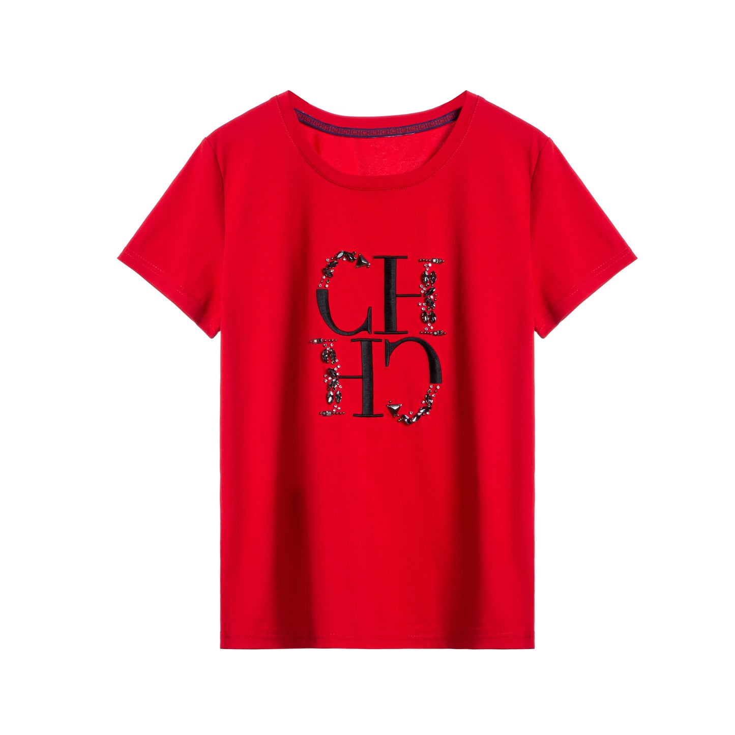 CHCH 2024 New Women's Summer T-shirt Short Sleeve Heavy Craft Embroidery T-shirt Women's Fashion Casual Women's Short Sleeve